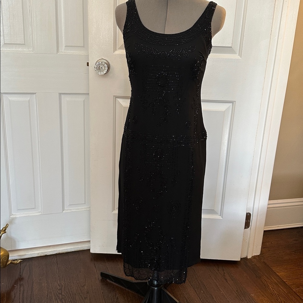 Sue Wong Black Beaded Silk Dress 1920’s Style Size XS S